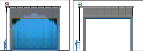 A brail curtain shown with a bottom pipe lift system