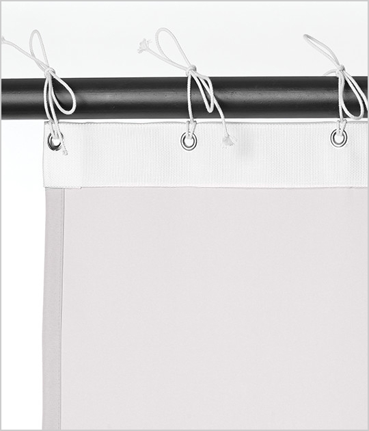 Curtain top finish with grommets and tie cords