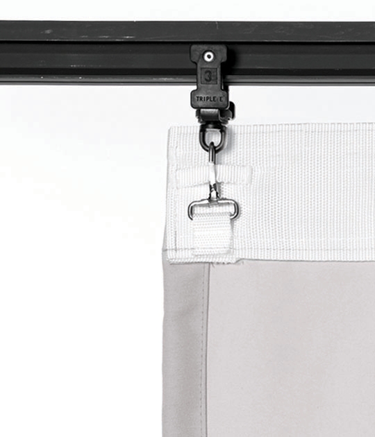 A curtain with snap hooks