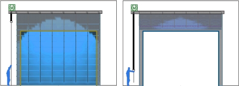 Roman shade curtains shown lowered and