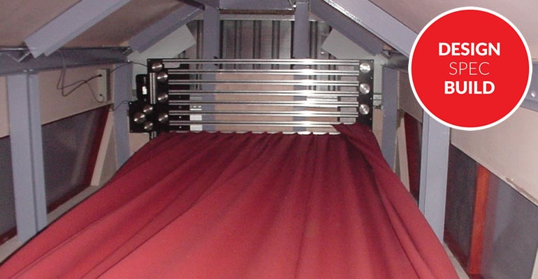 Customized Chain Track, turns 180 degrees in just a 1" radius to gather curtains off-stage in a small footprint.