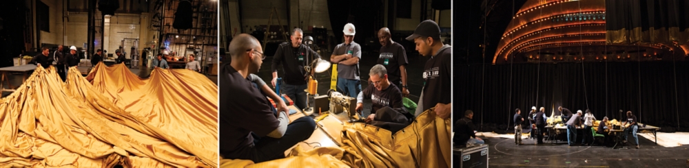 a trio of images showing the creation of Radio City’s custom sewing project